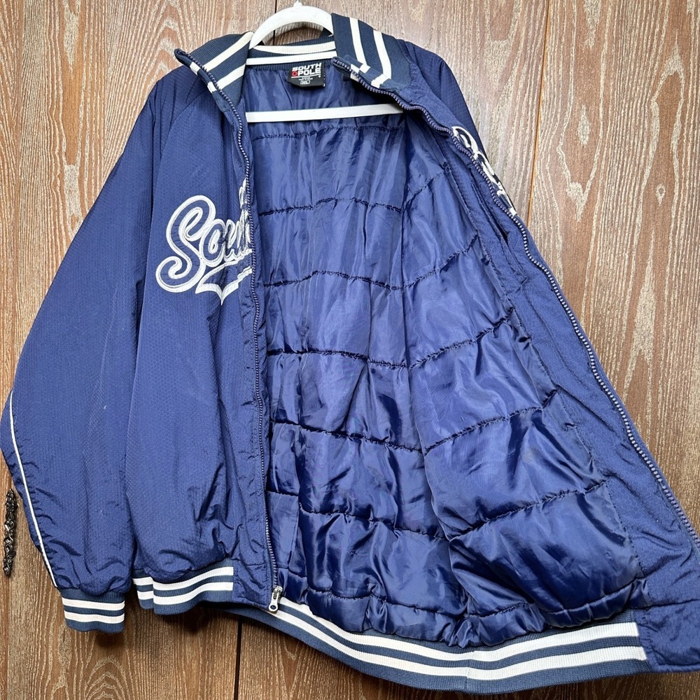 VTG RARE Southpole Varsity Bomber Jacket Quilt Streetwear Y2K Men XL Navy Patch - Picture 5 of 9